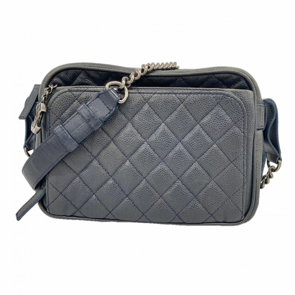 CHANEL Blue Caviar Leather Shoulder Bag